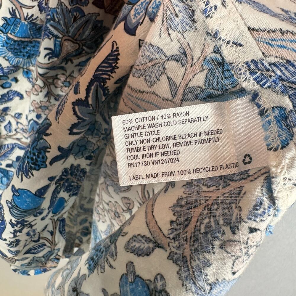 Knox Rose Women's Lg Blue Cream Floral Block Print Puff Sleeve Dress (pockets) - Picture 6 of 6